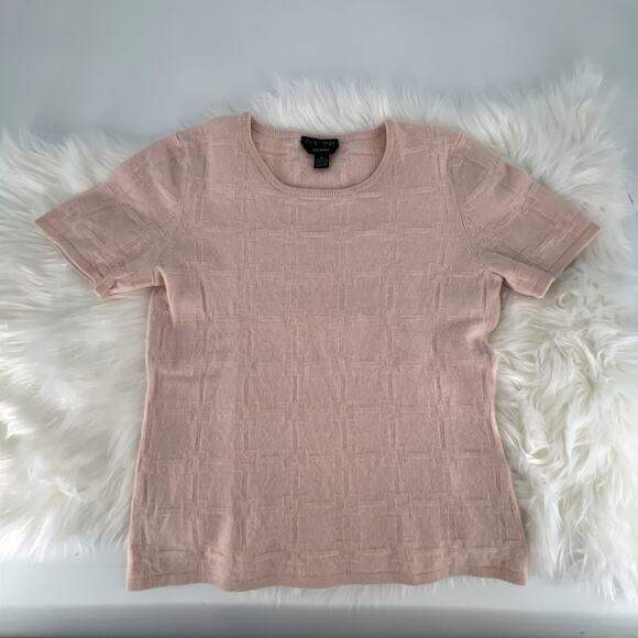 Casual Corner 100% Cashmere Short Sleeve Crew Pullover Sweater Baby Pink Medium - Picture 3 of 11